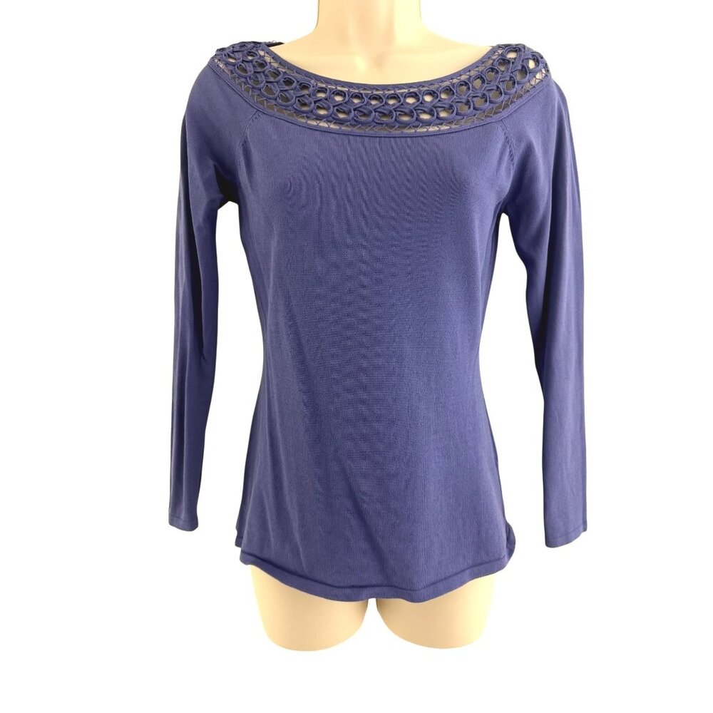 Boston Proper‎ Periwinkle Illusion Neckline Knit Sweater Top Shirt Size XS